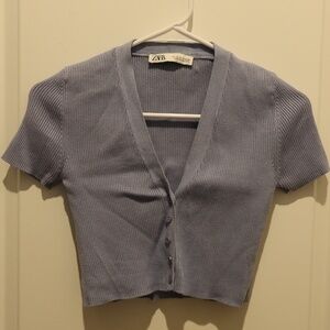 Zara Women's Blue Crop Sweater Size Small